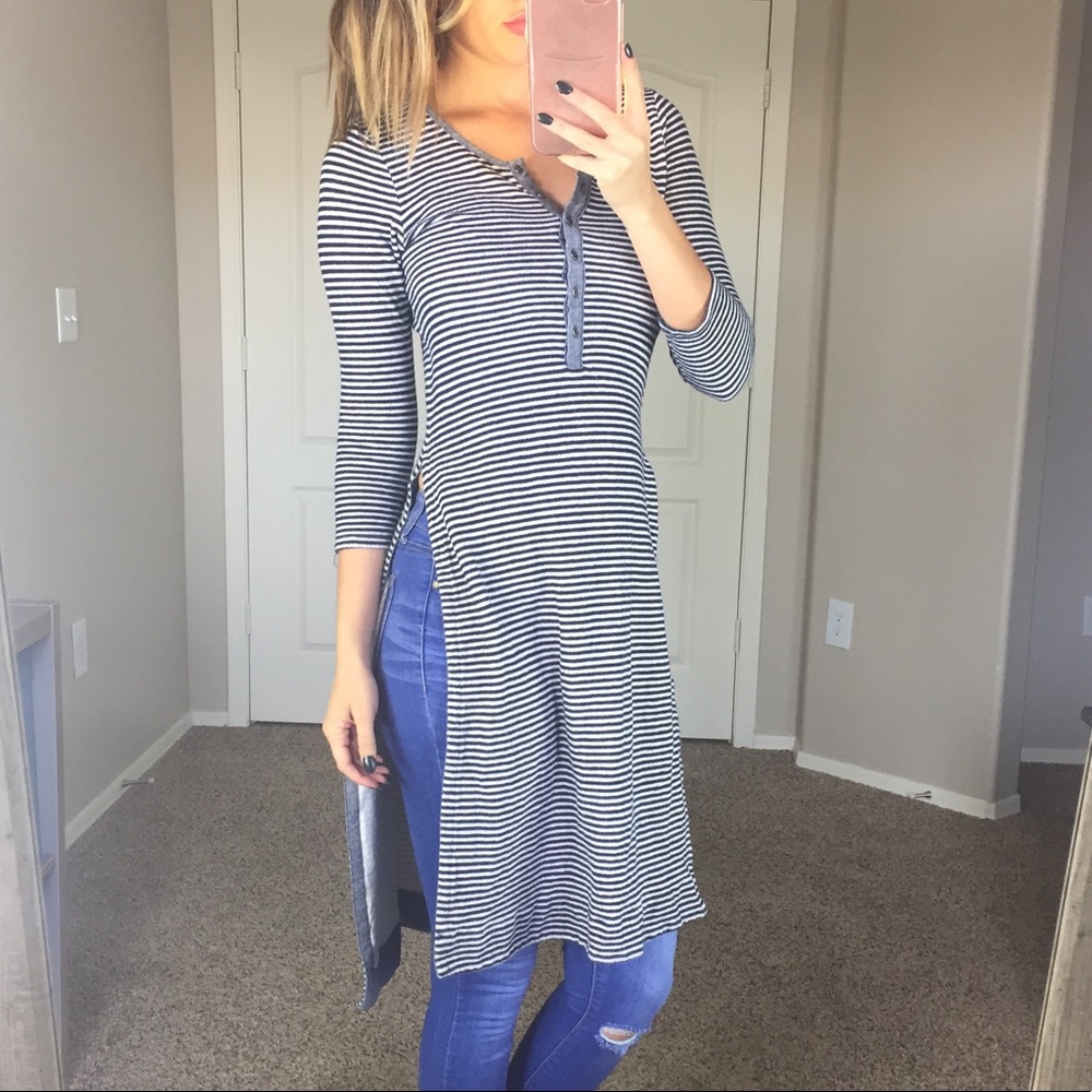 Anthropologie Postmark Blue Striped Tunic Sweater